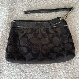 Coach Black on Black Signature Logo Wristlet.